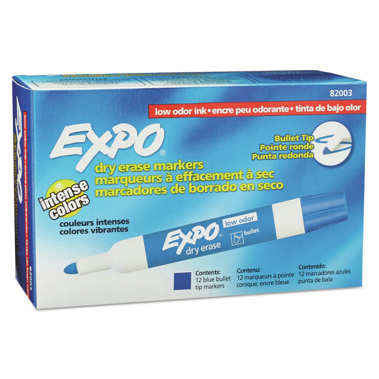 EXPO Low-Odor Bullet Tip Dry-Erase Marker - Medium/Blue (1-Dozen)
